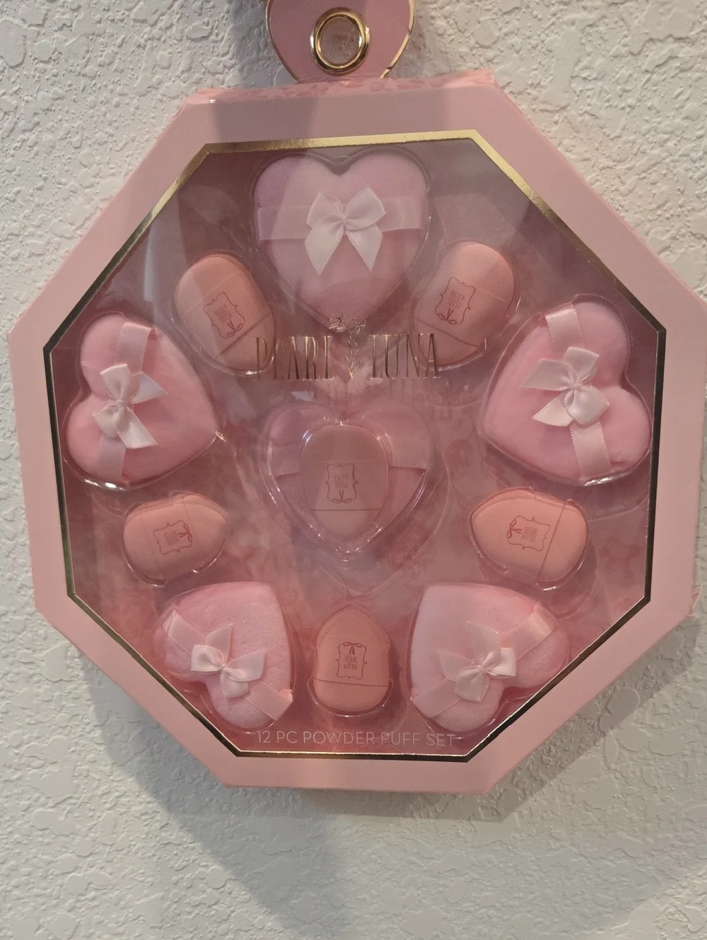 Pink Heart Powder Puff Set - 12 Pc - Picture 1 of 3